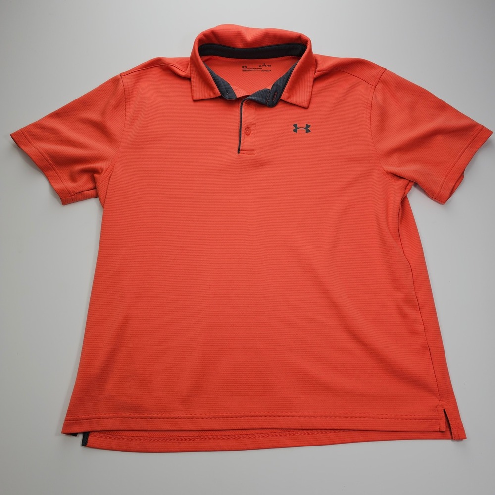 Under Armour HeatGear Mens‎ XL Orange Loose Fit Short Sleeve Golf Polo Shirt